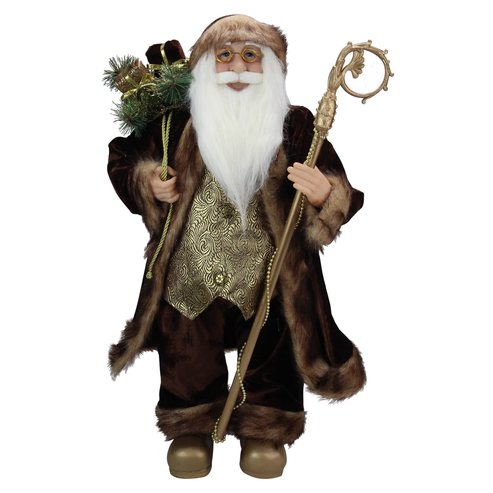 Northlight 24 inch Gold and Brown Standing Santa Claus Christmas Figurine with Staff | NORTHLIGHT-E82299 | Lowe's