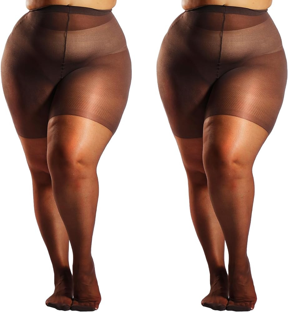 HONENNA 2 Pairs Plus Size Sheer Tights for Women, 17 Colors Ultra Thin Pantyhose Reinforced Toes ... | Amazon (US)