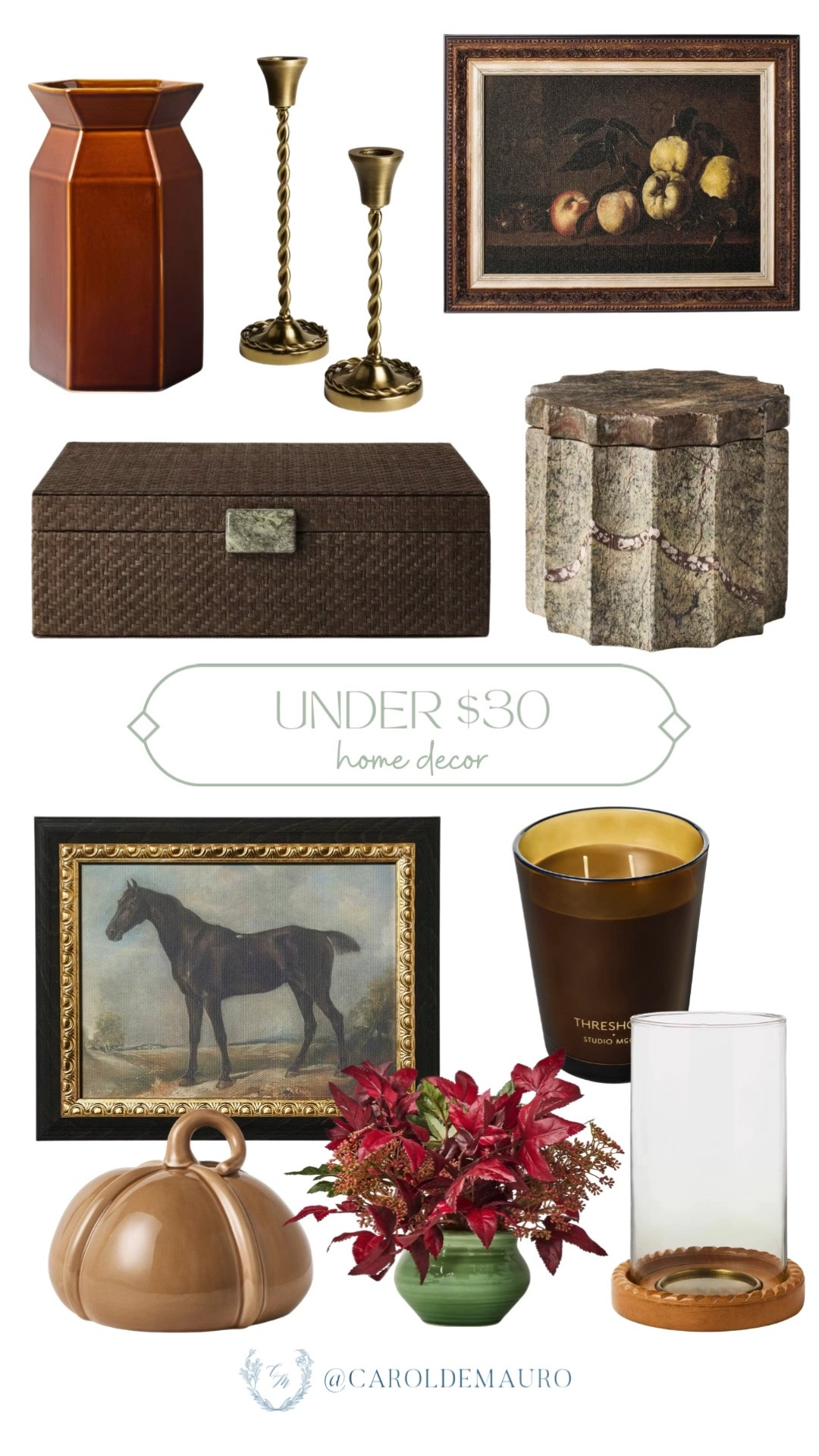 under $30, home decor, vintage look, old money style, ceramic vase, candle holders, wall art, marble trinket box, home accents, decorative pieces, fall decor, target home

#LTKHome