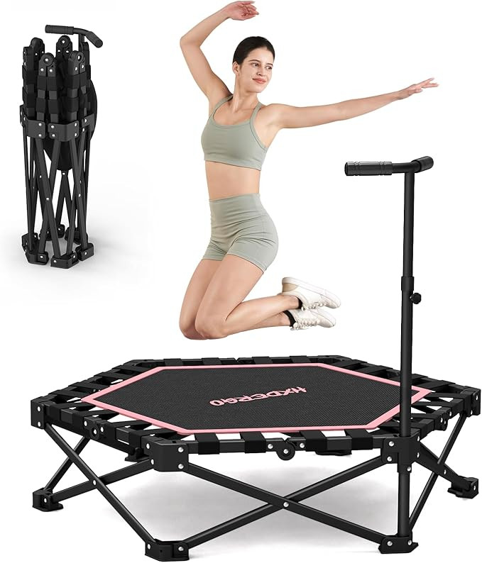 HXD-ERGO 42'' Foldable Mini Trampoline, Rebounder Trampoline with Adjustable Foam Handle, Fitness... | Amazon (US)