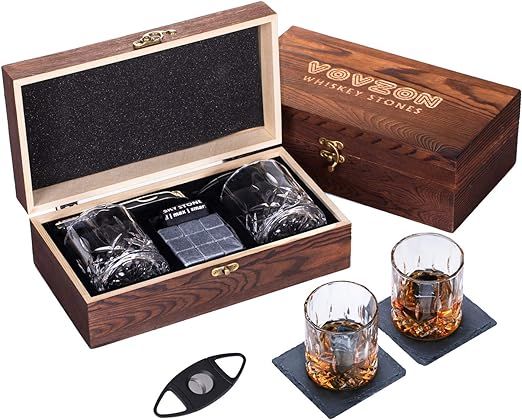Whiskey Stones and Glasses Gift Set - 9 Whiskey Chilling Rocks+2 Whiskey/Bourbon/Scotch Glasses i... | Amazon (CA)