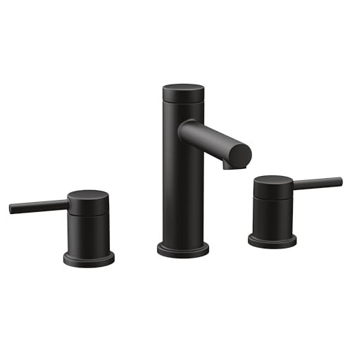 Moen Two Handle Widespread Contemporary Modern Matte Black Bathroom Sink Faucet with Drain Kit Perfect for Countertop and Wide Spread Bath Setup, T6193BL | Amazon (US)