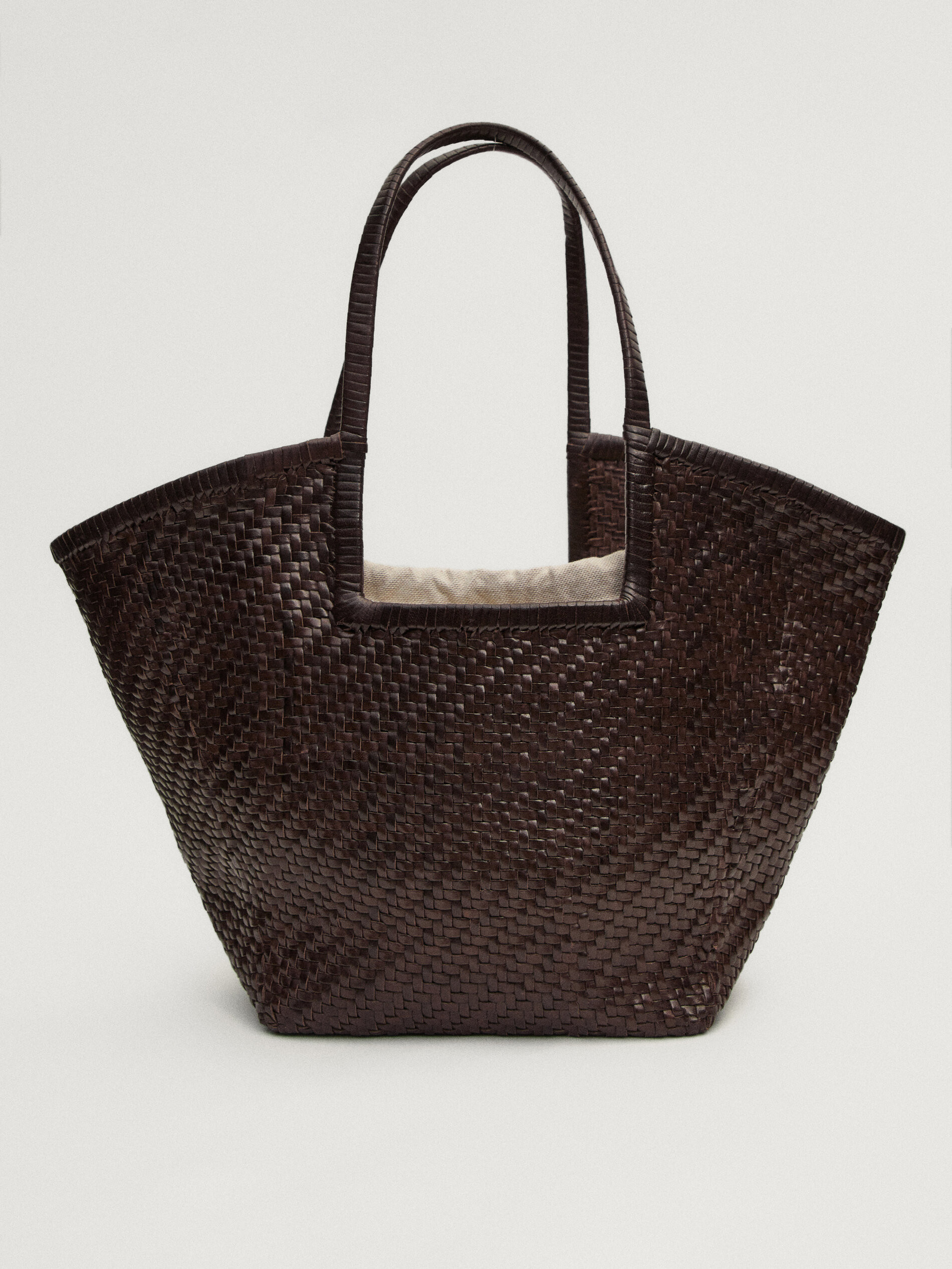 Woven nappa leather basket bag | Massimo Dutti UK