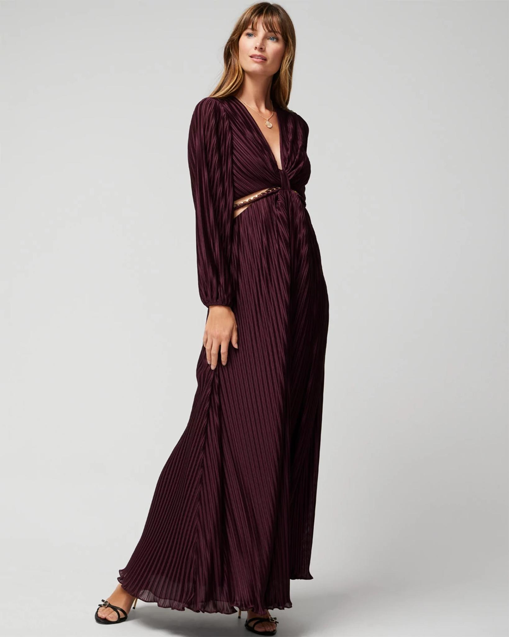 Long Sleeve Chain Cutout Maxi Dress | White House Black Market