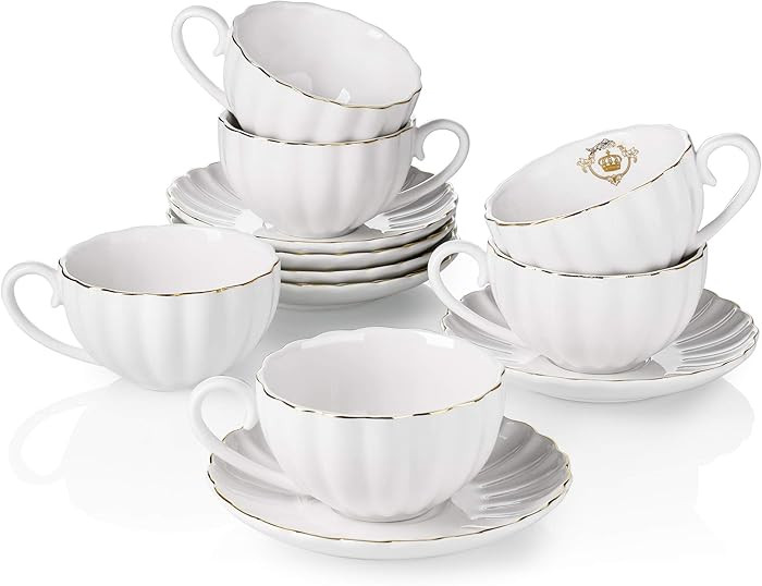 Amazingware Royal Tea Cups and Saucers, with Gold Trim and Gift Box, British Coffee Cups, Tea Cup... | Amazon (US)