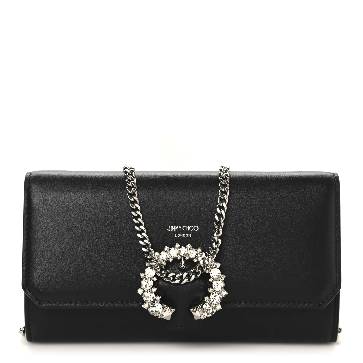 Jimmy Choo Smooth Calfskin Crystal Embellished Chain Wallet Black 1747970 | FASHIONPHILE (US)