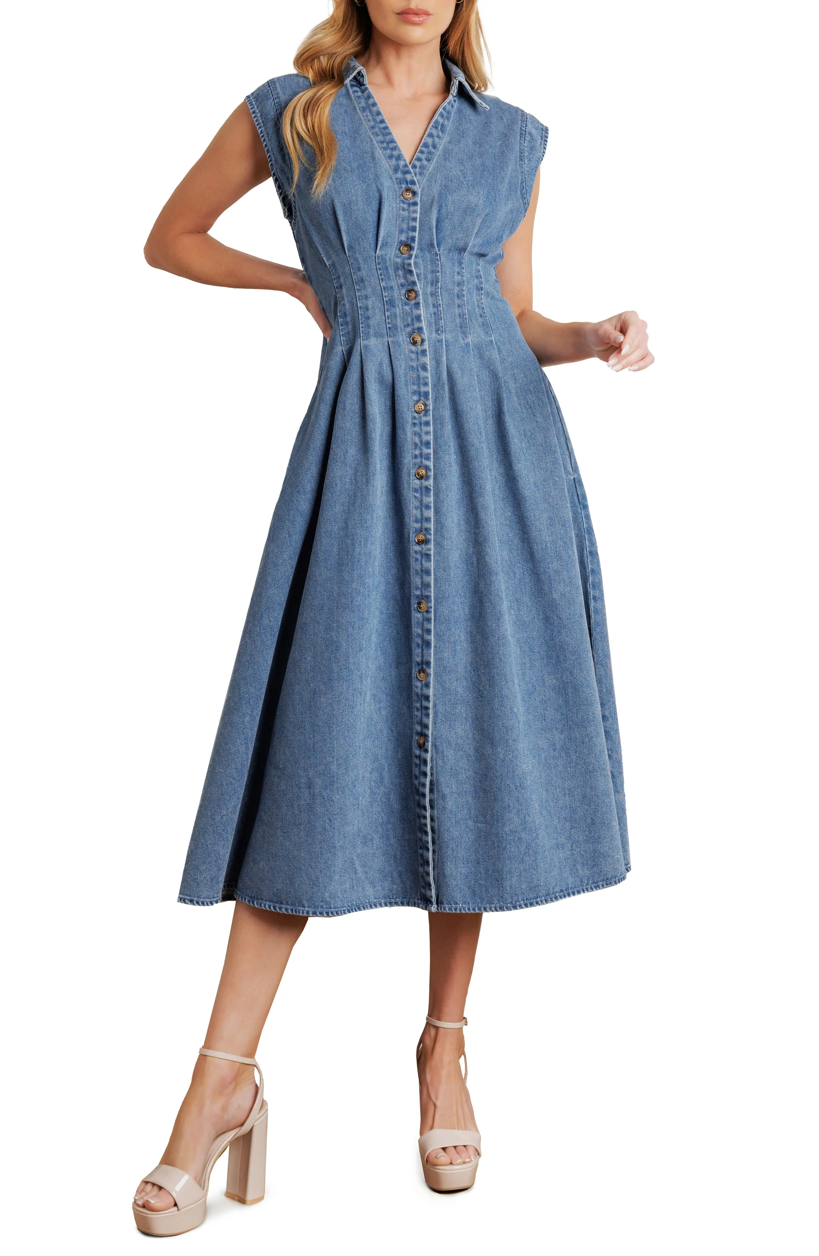 FLYING TOMATO Denim Button Front Midi Dress (Women) | Nordstromrack | Nordstrom Rack