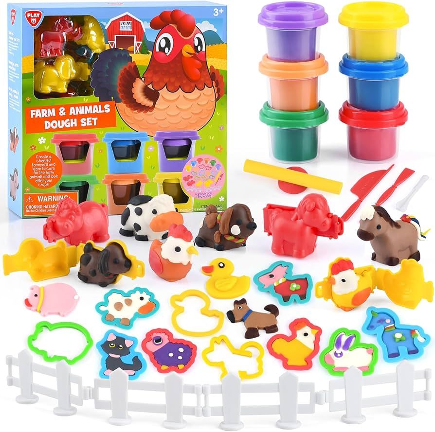 Farm Animals Playdough Sets for Kids Ages 4-8, Playdough Kit Farm Animal Toys, Playdough Tool Set... | Amazon (US)