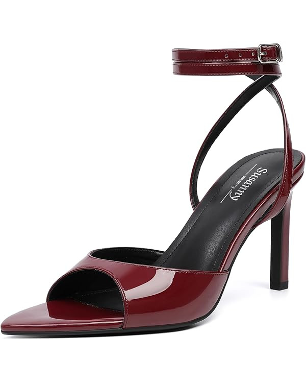 Susanny High Heels for Women Pointed Open Toe Strappy Chunky Block Heels Ankle Strap Stiletto Kit... | Amazon (US)