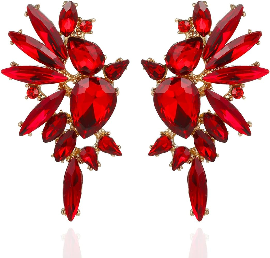 Vintage Rhinestone Statement Earrings Retro Big Cluster Crystal Drop Dangle Earrings for Women | Amazon (US)