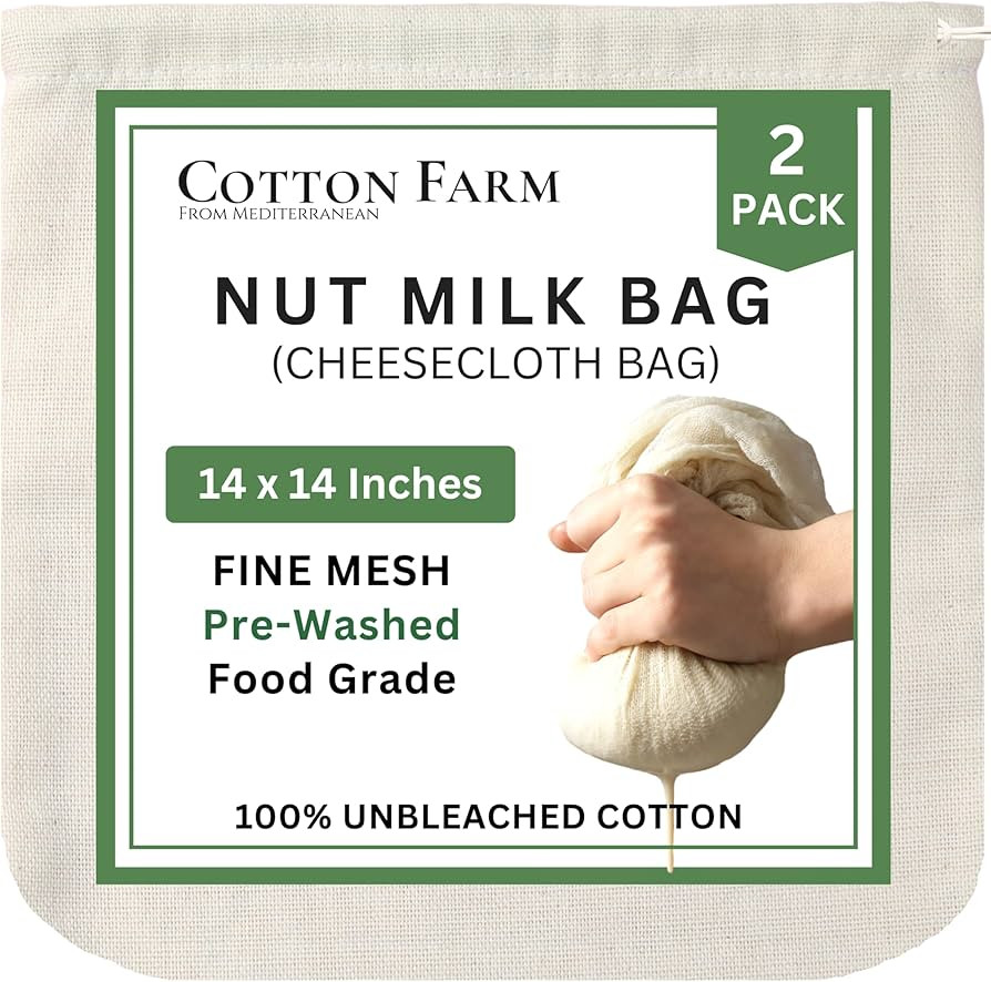 Cotton Farm Nut Milk Bag & Cheese Cloth Bag (Ultra Dense), XL 14 × 14 Inch, 100% Unbleached Cott... | Amazon (US)