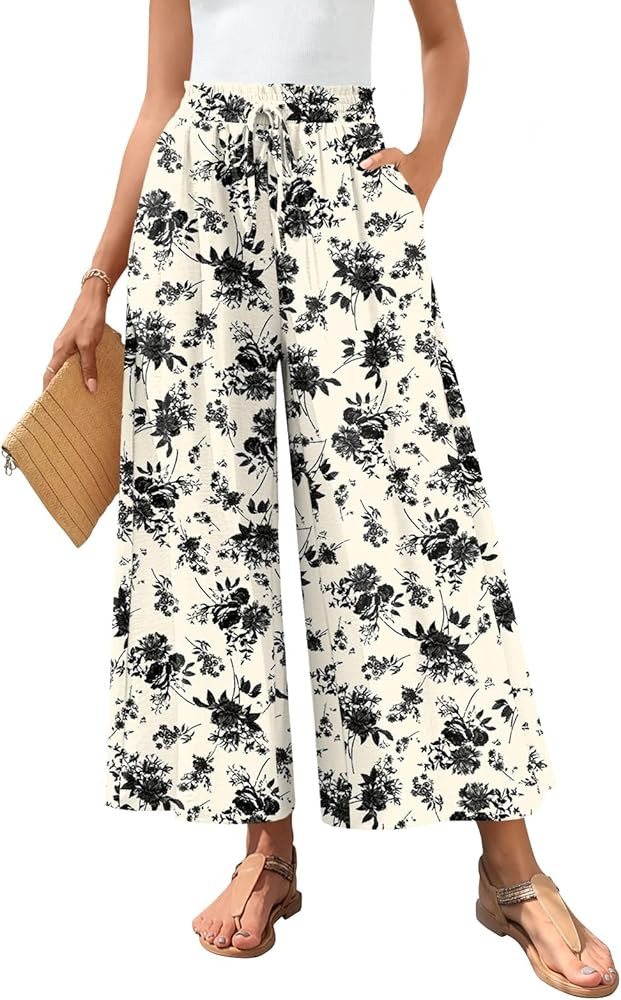 Bestbee Women's Wide Leg Palazzo Pants Dressy Casual Gaucho Pants Elastic Waist with Pockets | Amazon (US)