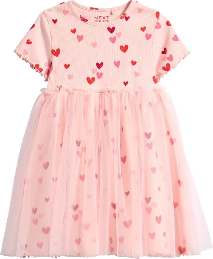 NEXT Kids' Heart Print Mixed Media Dress | Nordstrom | Nordstrom