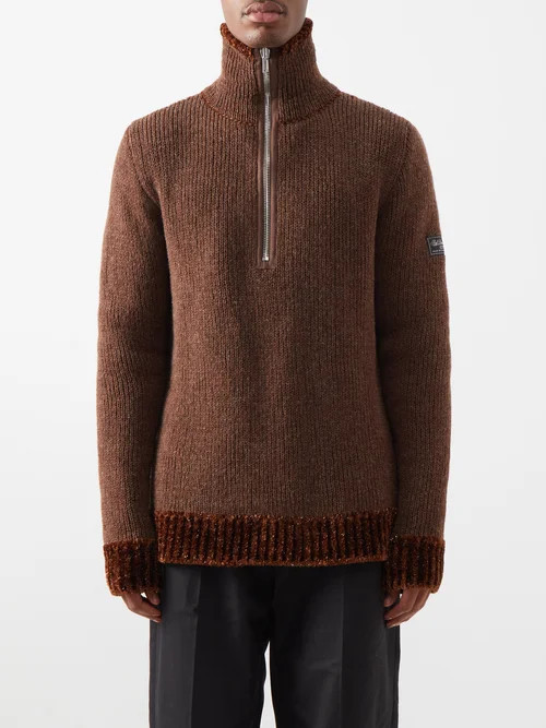 Raf Simons - Half-zip Chenille-trim Sweater - Mens - Brown | Matches (US)
