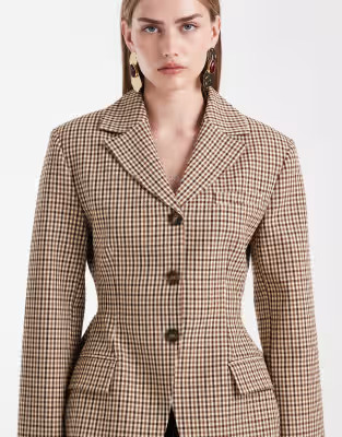 ASOS DESIGN cinch moulded hip blazer co ord in micro check | ASOS (Global)