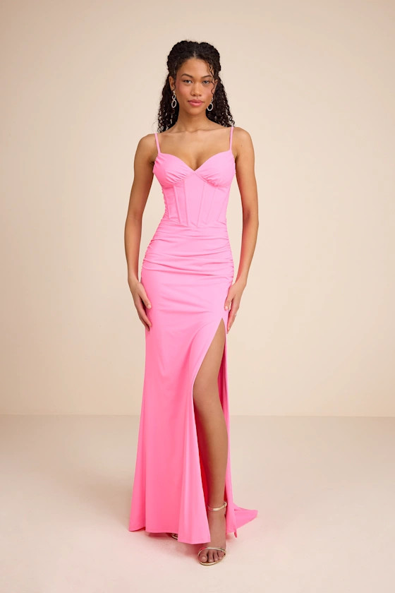 Magena Hot Pink Jersey Knit Bustier Maxi Dress | Lulus