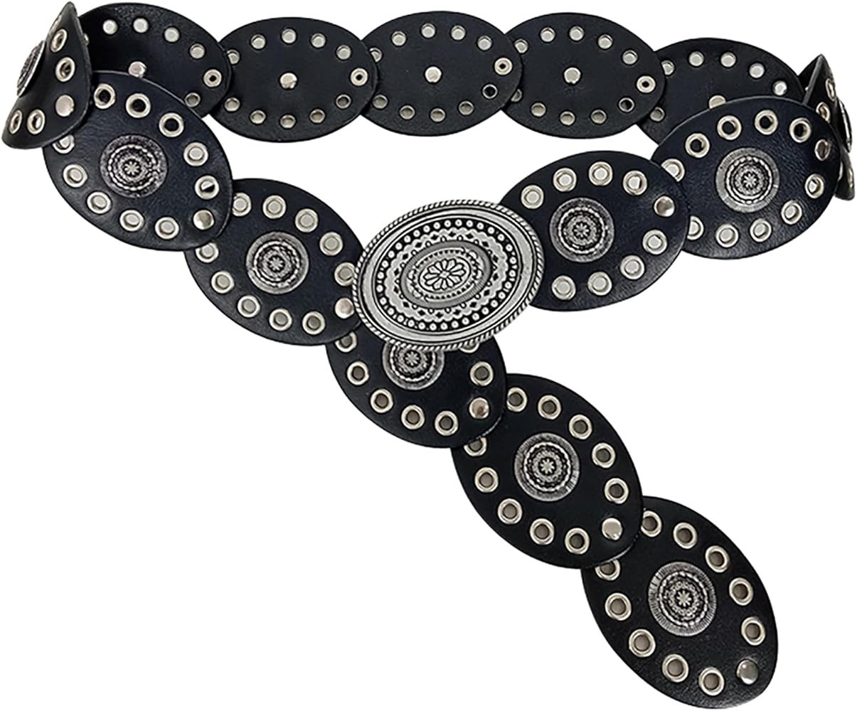 INOGIH Womens Wide Western Cowboy Disc Belt Vintage Cowgirl Concho Leather Belts Boho Style for J... | Amazon (US)