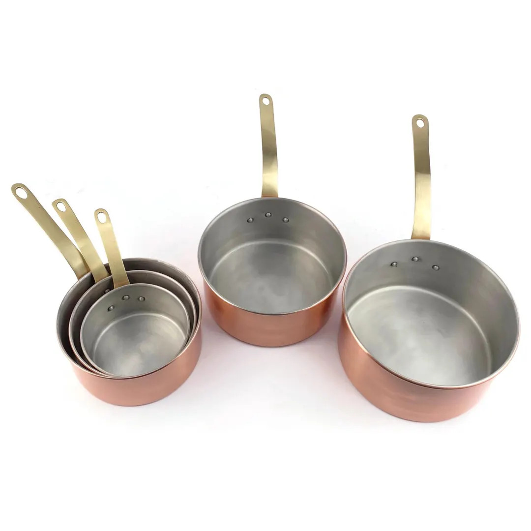 French Sauce Pan Set of 5 With Brass Handles, Vintage Sauté Pans, Aluminum Cooking Pans, Copper ... | Etsy (US)