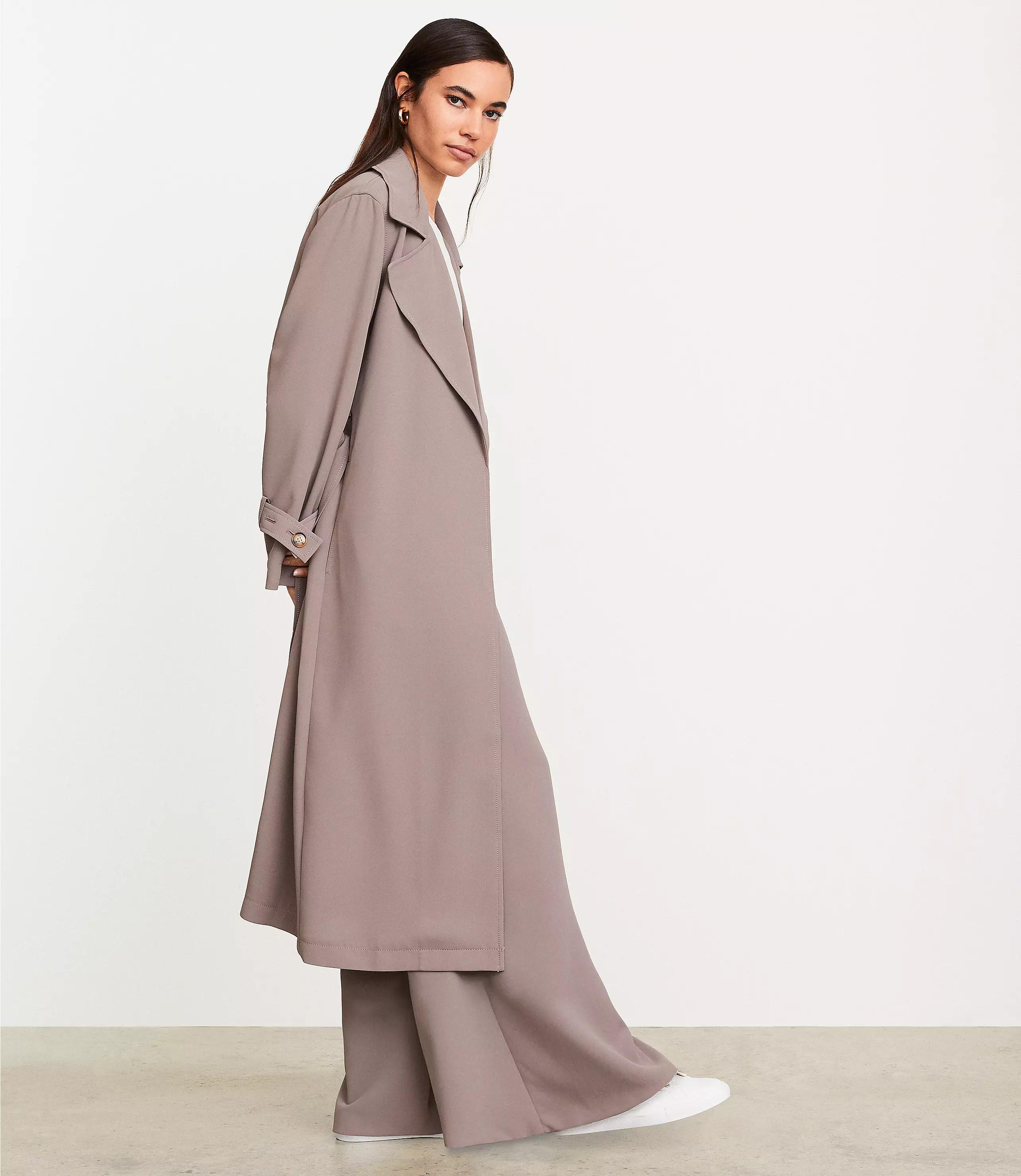 Petite LOFT Versa Crepe Drape Oversized Trench Coat | LOFT
