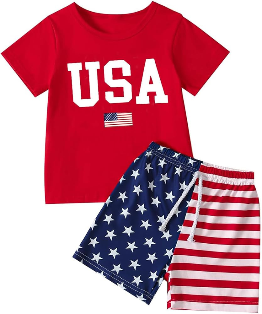 Toddler Boy Girl American Flag Outfit 4th of July Shirts USA Patriotic T-Shirt Independence Day C... | Amazon (US)