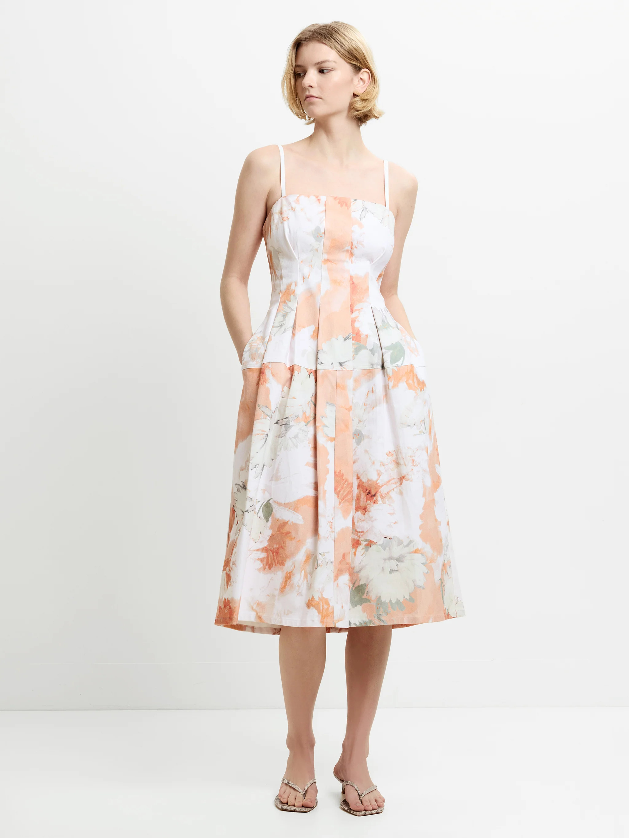 Feo Floral Printed Denim Midi Dress | French Connection (UK)