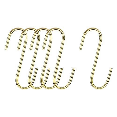 uxcell S Hanging Hooks, 5inch(120mm) Extra Long Steel Hanger, Indoor Outdoor Uses for Garden, Bathroom, Closet, Workshop, Kitchen, Gold Tone, 5Pcs | Amazon (US)