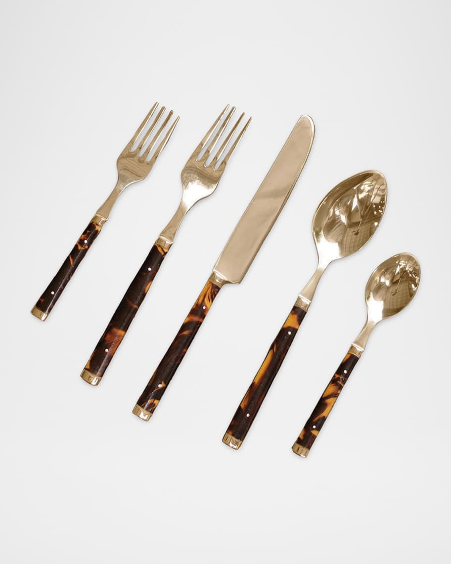 5-Piece VIDA Tortoise And Gold Stainless Flatware Set | Neiman Marcus