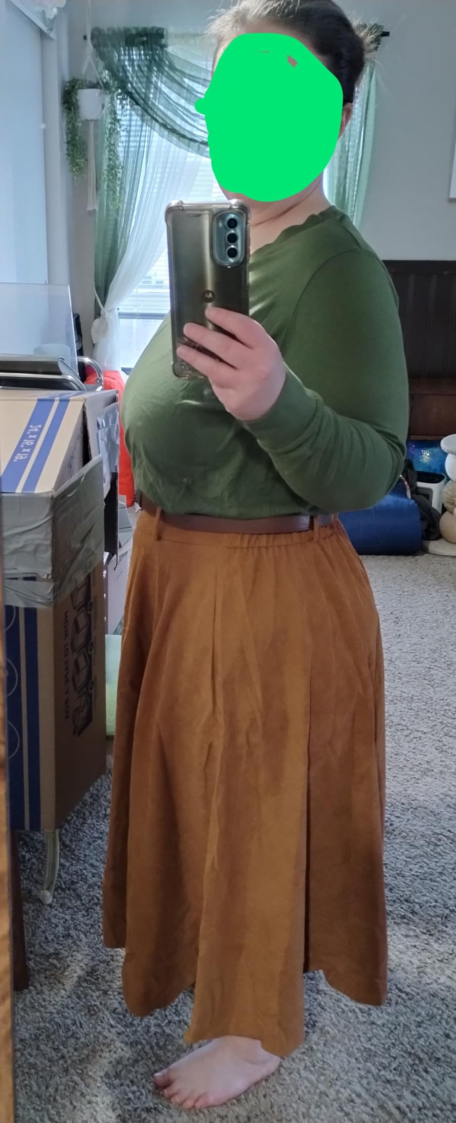 Belle Poque Women's Knee Length Corduroy Skirt Vintage Stretch High Waist A-Line Midi Skirt with ... | Amazon (US)