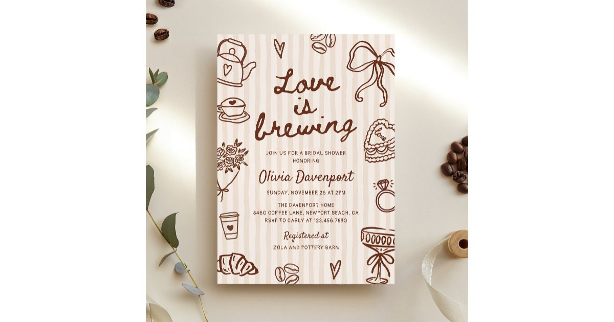 Love is Brewing Coffee Hand Drawn Bridal Shower Invitation | Zazzle | Zazzle