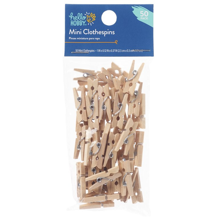 Hello Hobby Wood and Metal Clothespins, Brown and Silver, 50 Count | Walmart (US)