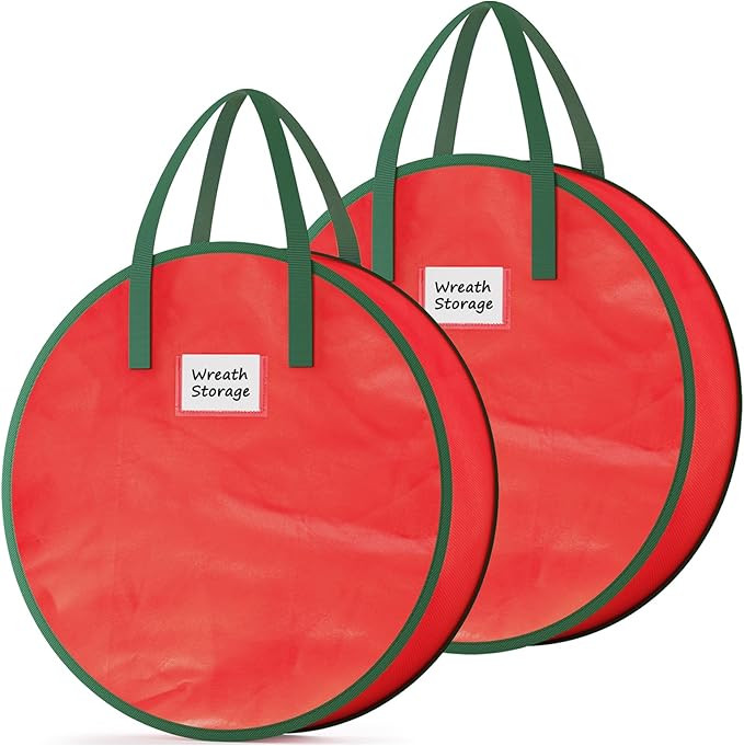 Criusia Wreath Storage Container, 2 Pack Christmas Wreath Storage Bag with Sturdy Handle, Two-Way... | Amazon (US)