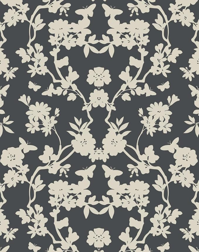 Vintage Wallpaper Peel and Stick 17.7in x 9.84ft Floral Wallpaper Charcoal Black Wallpaper Modern... | Amazon (US)