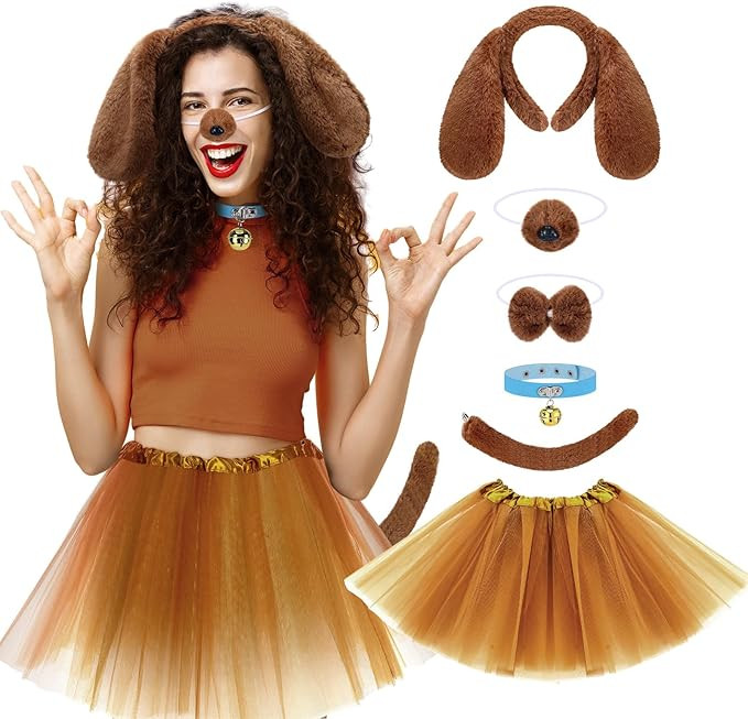 6 Pcs Halloween Lady Dog Costume Accessories Set for Women Brown Cocker Dog Outfit Include Long E... | Amazon (US)