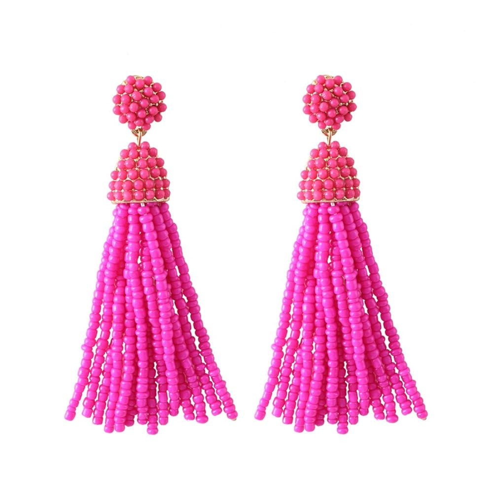 NLCAC Women's Beaded tassel earrings Long Fringe Drop Earrings Dangle 6 Colors | Amazon (US)