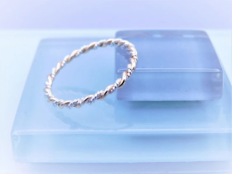 Gold and Silver Twist Ring, Braided Ring, 14K Gold Filled & Sterling Silver Stack Ring, Gold and ... | Etsy (US)