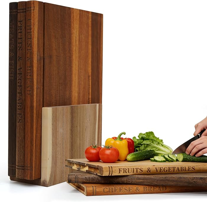 Book Cutting Board Set with Stand, Solid Acacia Book Shaped Cutting Board, 3pcs Bookshelf Cutting... | Amazon (CA)