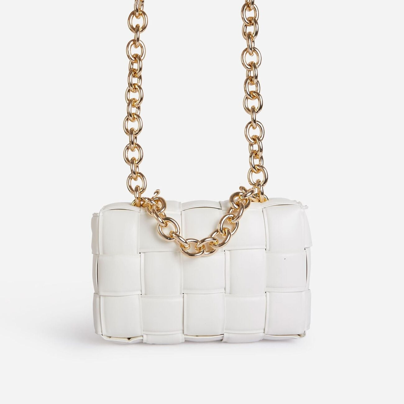 Jackson Chain Detail Quilted Shoulder Bag In White Faux Leather | EGO Shoes (US & Canada)