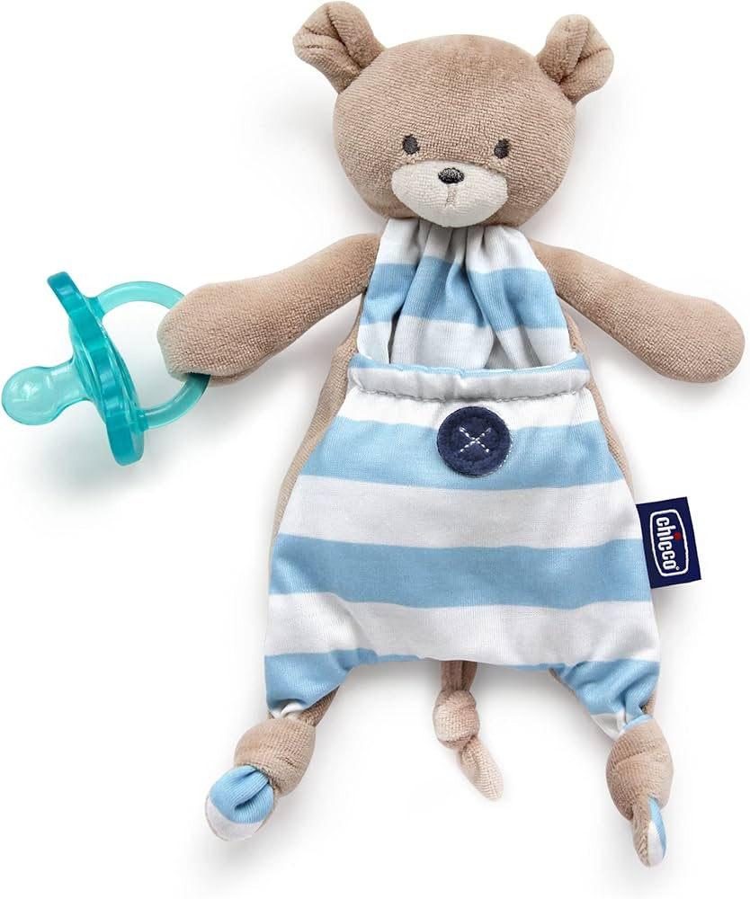 Chicco Pocket Buddies Soft Pacifier Holder-Lovey, Soothing Plush Toy Animal 0m+, Blue Bear | Amazon (US)