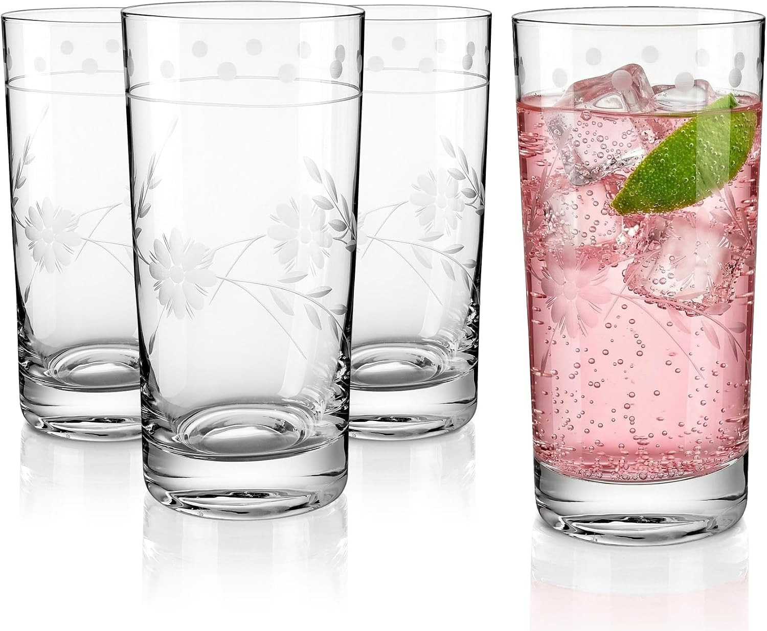 Royalrose Premium Delight Vintage 13.5 oz Water Glasses Set of 4 – Hand-Blown with Etched Flora... | Amazon (US)