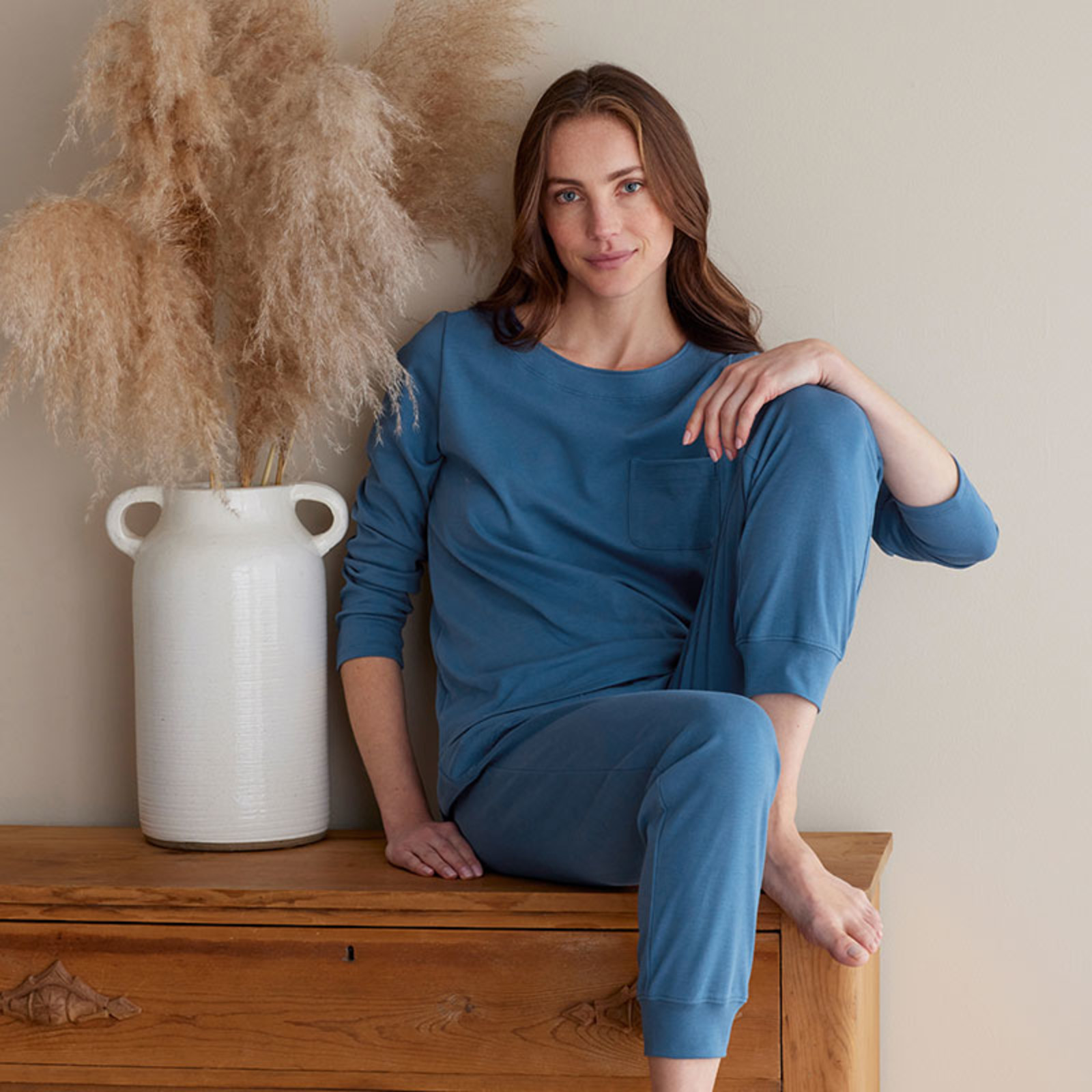 Pima Cotton Jogger Pants Pajama Set - Blue Denim, XXL | The Company Store