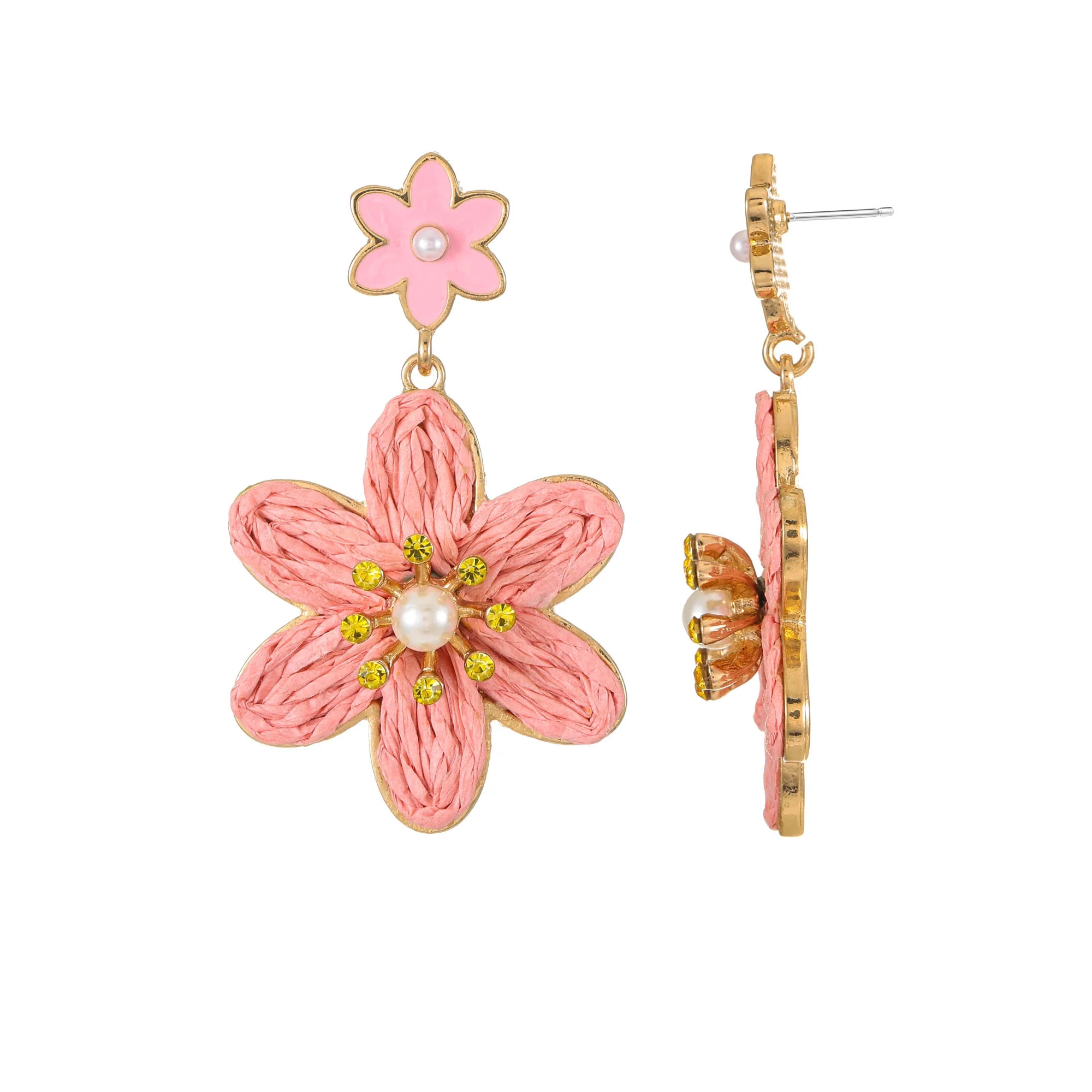 Packed Party Pink Raffia Daisy Earrings, 1 Pair | Walmart (US)