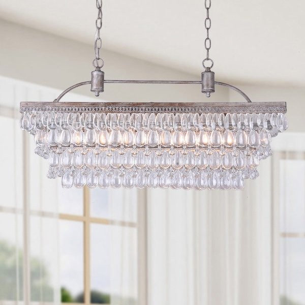 Silver Orchid Taylor Antique Silver 6-light Rectangular Glass Droplets Chandelier | Bed Bath & Beyond