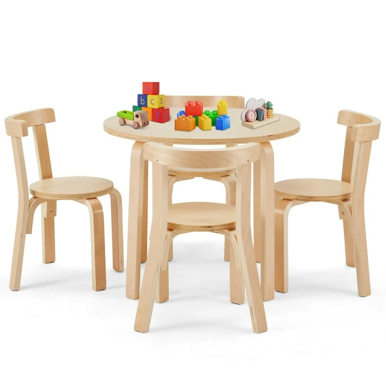 Danrelax Kids Solid Wooden Table and 4 Chairs Set - Round Table and Chair Set for Children, EN71 ... | Walmart (US)