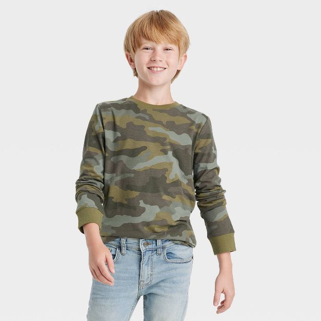 Boys' Long Sleeve Camo Print T-Shirt - Cat & Jack™ Olive Green | Target