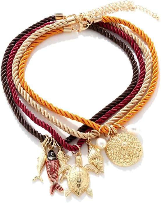 Boho Ocean Pendant Necklace for Women Crystal Beaded Adjustable Gold Fish Charm Necklace Multi La... | Amazon (US)