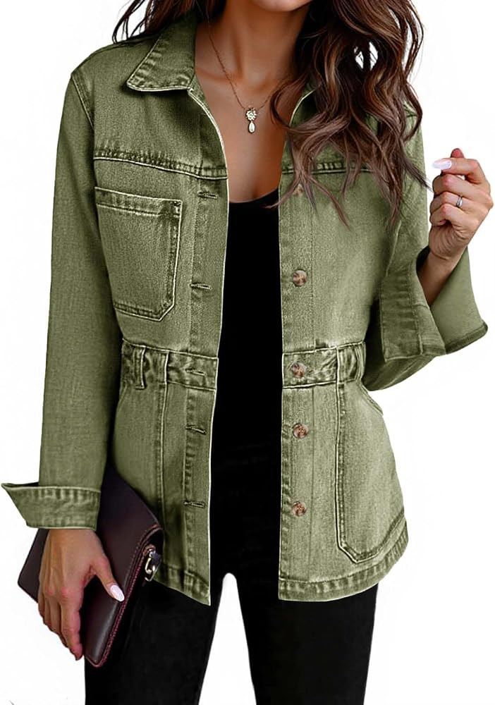 Tankaneo Denim Jacket for Women Distressed Jean Jacket Button Down Oversized Shacket with Pockets | Amazon (US)