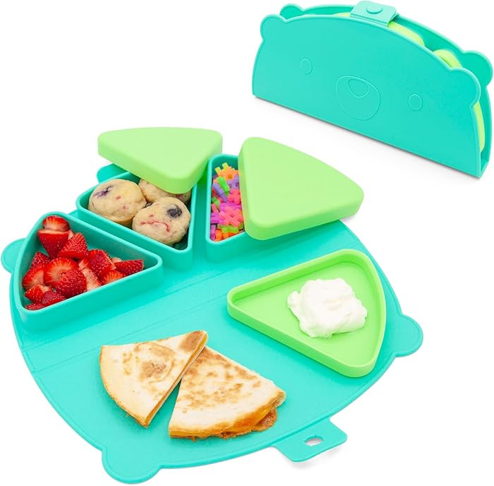 Silicone On-The-Go Snack Mat \u2013 Foldable Reusable Placemat with 3 Compartments and Lids \u201... | Amazon (US)