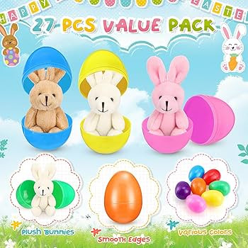 27 Set Filled Easter Eggs with Plush Bunny 4.33 Inch Colorful Bunnies Plush Plastic Easter Eggs P... | Amazon (US)