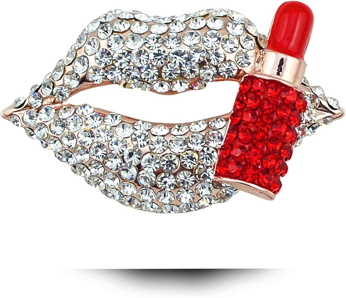 Hot Lips Lipstick Rhinestone Brooch Pin Women Jewelry Sweater Shawl Scarf Buckle | Amazon (US)