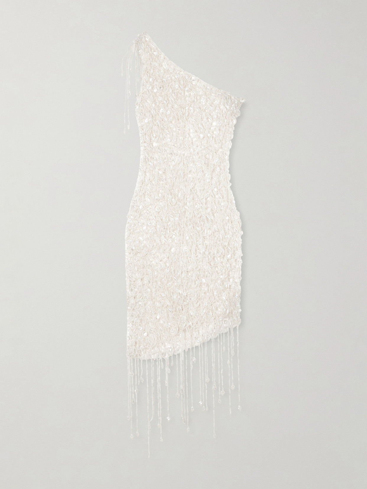 Clio Peppiatt - Naia Asymmetric Embellished Open-knit Cotton Mini Dress - Neutrals | NET-A-PORTER (US)